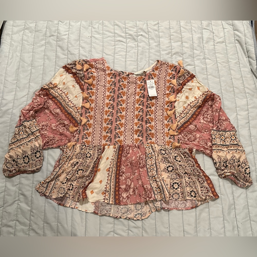 NWT American Eagle Boho Style Shirt with Fringe Detail